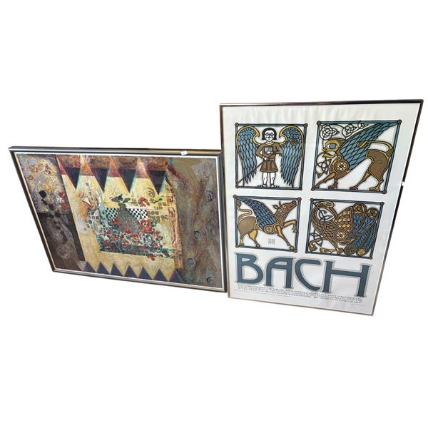 Lot of 2: Celtic Designed 'Bach' Poster by David Lance Goines 20x28 Abstract Floral Print 22.5x32
