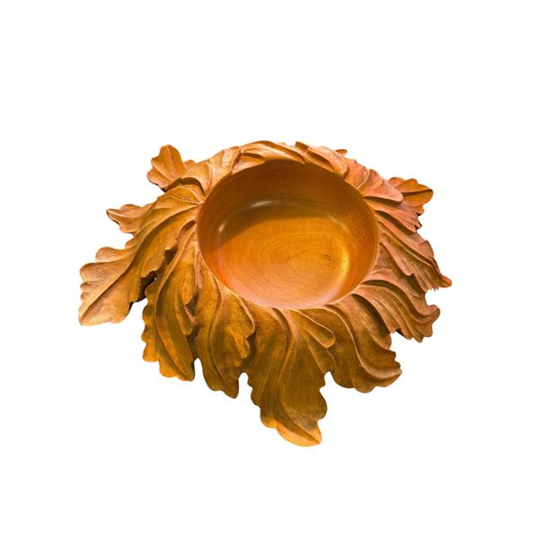 Large Carved Maple Bowl with Foliage Motif Design 13.5" Signed S G Berkenpas "Natures Offering"