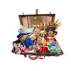 Image 1 : Large Leather Luggage Case with Assorted Stuffed Animals, Toys, and Plush