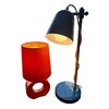 Image 1 : Modern Design Lamps: Orange Lamp 13 Inches Tall and Blue Desk Lamp on Adjustable Wooden Stand