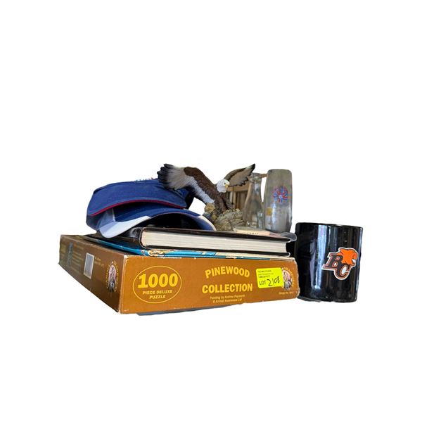 Group - 1000 pc Puzzle, Olympic Hat, BC Lions Mug, Eagle Statue, Etc.