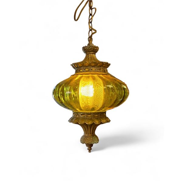 Green Glass Mid Century Modern Swag Lamp 16" Tall