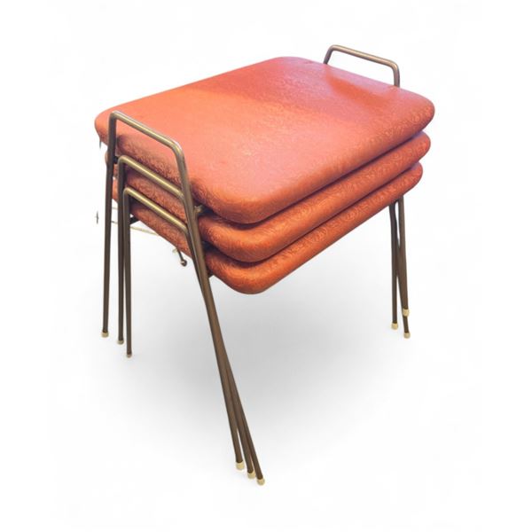 Set of Three Mid Century Modern Textured Vinyl Stacking Stools 18x16.5x14.5 Inches