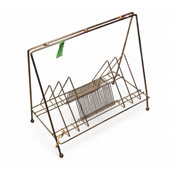 Mid Century Modern Gold Wire Record and Magazine Rack 19x11x17 Inches