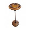 Image 1 : Mid Century Modern Wood Floor Standing Ashtray Amber Glass 23.5-Inch Tall