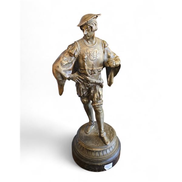 French Bronze Sculpture Cavalier Soldier 16-Inch Tall