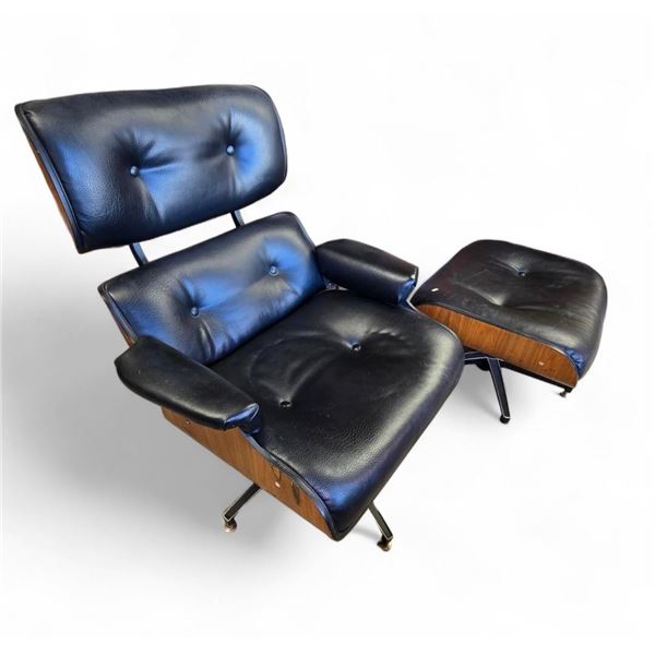 Henry Eames Style Lounge Chair and Ottoman Reproduction Shows Wear