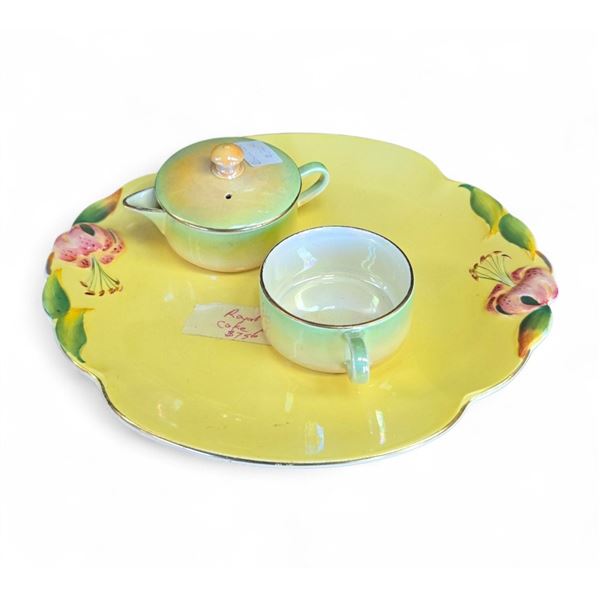 Royal Winton Grimwades Tiger Lily Cake Plate Tea for One Cream and Sugar Lustreware Set