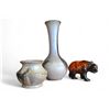 Image 1 : Blue Mountain Pottery Cream Glaze and Rare Orange Drip Glaze Trio Bears Vase 8.5-Inch