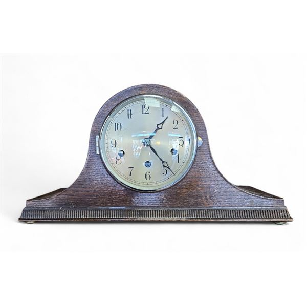 Vintage Wood Napoleon Hat Style Mantle Clock 16.5x6x9-Inch