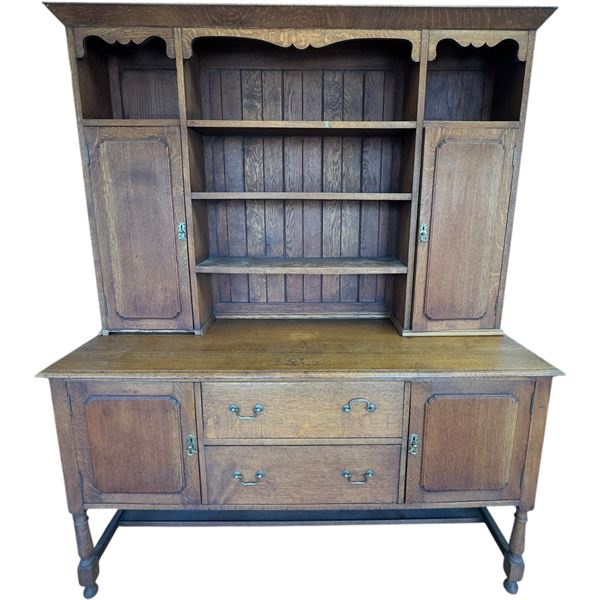 Oak Welsh Style Dresser Hutch Two Piece 66x23x82-Inch Circa Early 20th Century