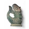 Image 1 : Large Ceramic Green and White Fish Guggle Jug Planter Vase 22-Inch Tall