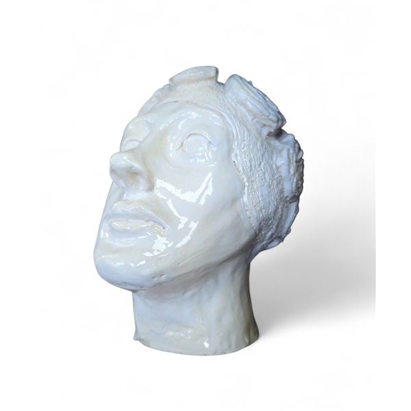 White Ceramic Bust Studio Sculpture Woman Swimming Cap 9-Inch Tall