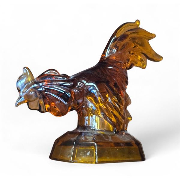 L E Smith Amber Glass Rooster Figurine 8.5-Inch Tall