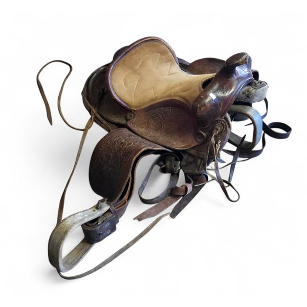 Vintage Western Style Saddle Western Americana 14.5-Inch Leather