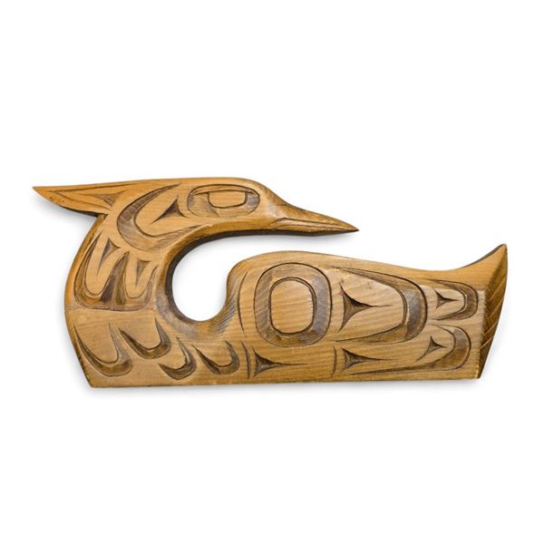 West Coast First Nations Cedar Carved Relief Plaque of Loon Unsigned