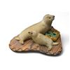 Image 1 : Handmade Inuit Seal Fur Dolls Seal and Her Pup Mounted on Wood W Real Fur Doll Moccasins 10" Across
