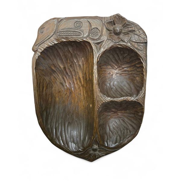 Ernie Barnett Wood Carved 3 Section Serving Bowl Pacific Northwest First Nations Motifs 13x10"