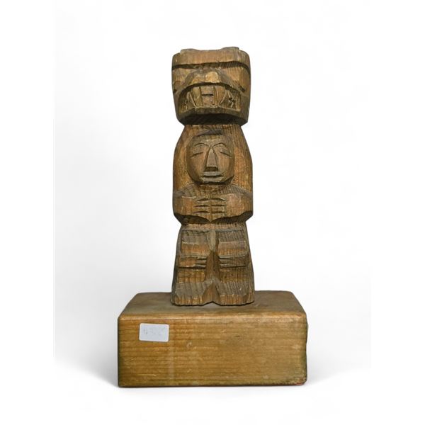 Vintage West Coast First Nations Haida Style Small Wood Carved Totem Pole Unsigned 8-Inch