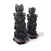Image 1 : Pair West Coast First Nations Haida Argillite Bear Eating Salmon Totem Candle Stick Holders 7" Tall