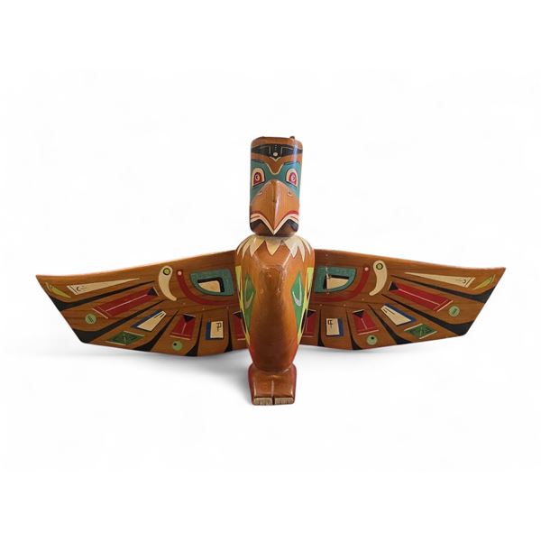 1970s West Coast First Nations Thunderbird Totem Painted and Carved Cedar 20.5-Inch Wide Unsigned
