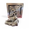 Image 1 : Inuit Soapstone Carved Seals on Rock and Orchard Studios Raven Plaque 5.5x5.5-Inch