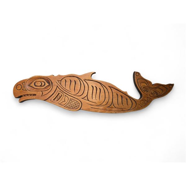 Chum Salmon Wood Relief Plaque Signed R Moore 20.5-Inch and Jocelyn Mange Print