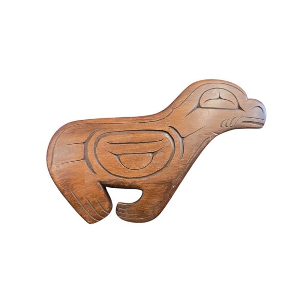 Wood Relief Carved First Nations Pacific Northwest Seal Signed by Cliff Delorme 9-Inch Long