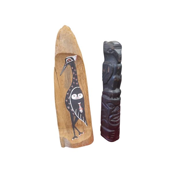 Wood Carved Totem Pole First Nations Signed 1969 Skeena BC 11" & Sid Stromgren Art