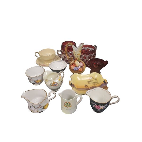Assorted Bone China and Cut Cranberry Glass: Paragon, Nippon, Royal Standard, Royal Albert and Ay...