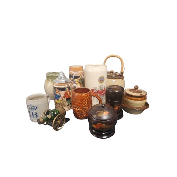 Assorted Decorative Collectables: Pottery, Lacquer, Steins and More
