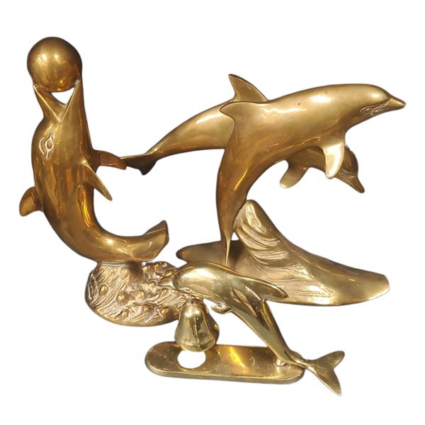 Collection of Three Brass Dolphins Tallest 10-Inch