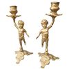 Image 1 : Brass Cupid Candlestick Holders Pair 9-Inch Tall