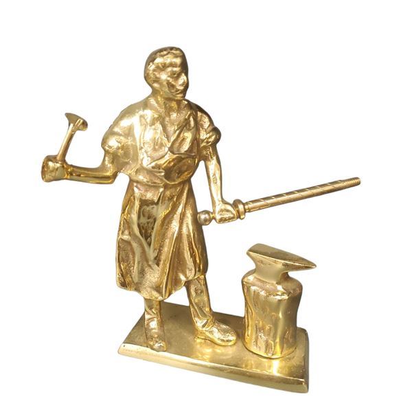 Brass Blacksmith Sculpture Forging a Sword 7.5-Inch Tall