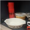 Image 2 : Kitchen Collection: Pyrex, Fire King, Anchor Hocking, Pewter, Brass, MCM Tiered Trays and Thermoses