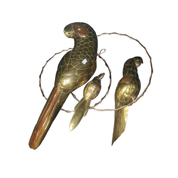 Sergio Bustamante Three Brass Parrots in Hoops Mid-Century Mexican Design