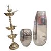 Image 1 : Decorative Items: Large Glass Floor Vases Tallest 26-Inch and Three-Tiered Cast Metal Ashtray