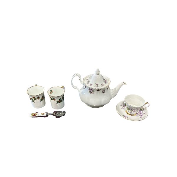 Group of Assorted China (Royal Albert Tea Kettle, Windsor Cup and Dish, 2x Windsor Cups)
