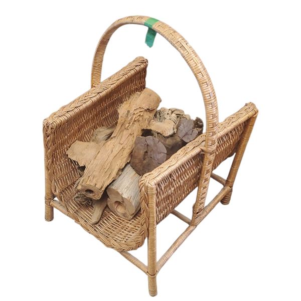 Wicker Firewood Basket Filled with Different Wood Taxidermy Mounts