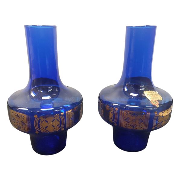 Vintage German Cobalt Blue Glass Vases by Marsberger Glasswerke Ritzenhoff Handcrafted Mouth Blown
