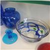 Image 2 : Assorted Vintage Blue Themed Art Glass Collection: Vases, Bowls, Candlestick Holders and Dish