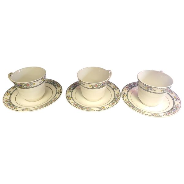 Royal Doulton Tavistock Pattern Set of 3 Teacups & Saucers Bone China