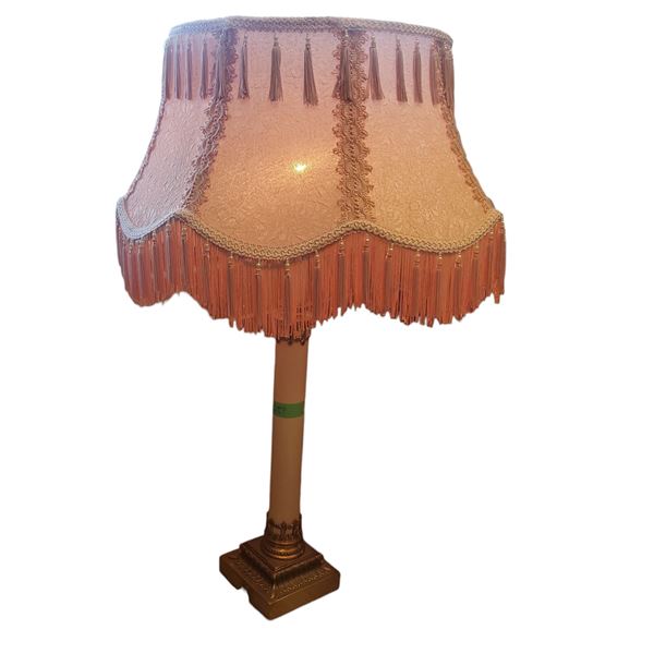 Victorian Design Table Lamp Pink Tassled Shade Brass Base & Accents 35-Inch Tall