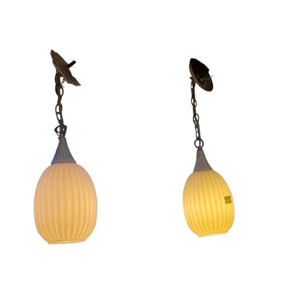 Pair of Mid-Century Modern Glass Globe Ceiling Lights Virden Lighting Hanging Swag Lamps