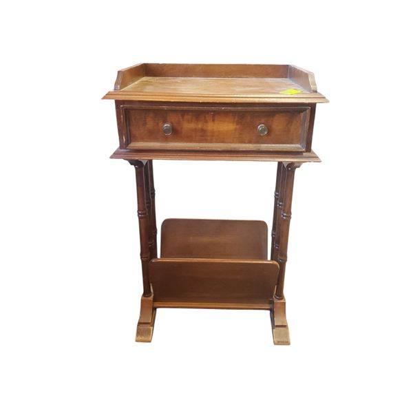 Vintage Solid Wood Telephone Stand Faux Bamboo Turned Legs 15x10x23.5-Inch