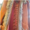 Image 3 : Inuit 1960s-70s Fur Lined Orange Wool Hooded Parka, Mittens & Scarf 32" Long 17" Across Shoulders
