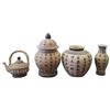 Image 1 : Vintage Unglazed Ceramic Calligraphy Adorned Jars & Tea Pots Set