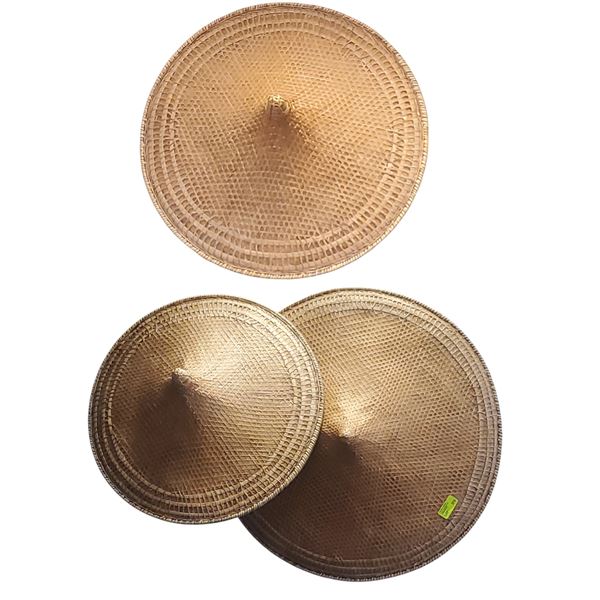 3 Vintage Asian Farmers Wicker Shade Hats Largest 26-Inch Diameter