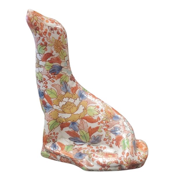 Sea Lion Sculpture Imari Ceramic Figurine Glazed Earthenware Signed Yangcheng 9-Inch