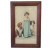 Image 1 : Vintage Lithograph Print Victorian Scene Girl with Two Dogs 14x21.5-Inch